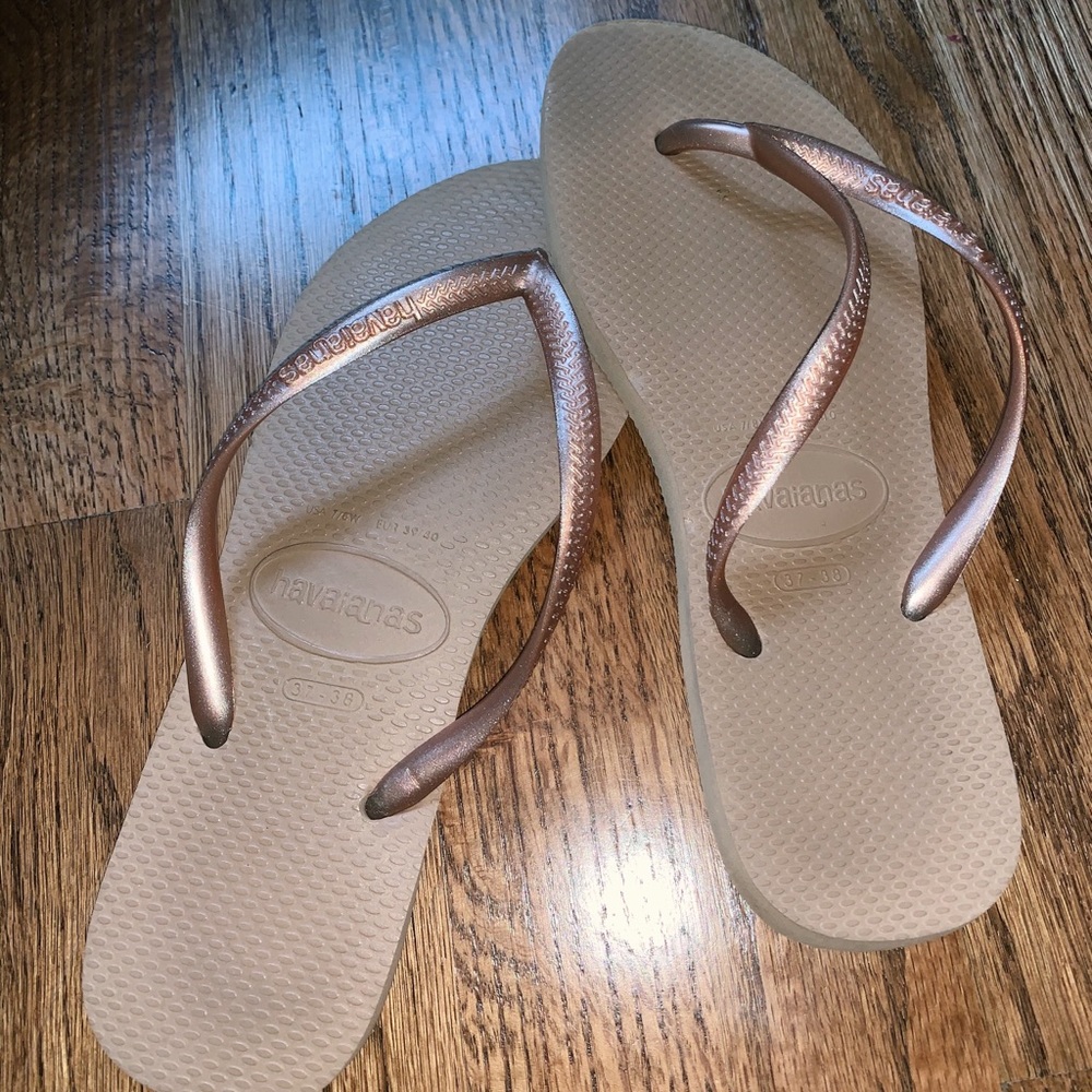 Brand New Gold Colored Havaianas Flip Flops